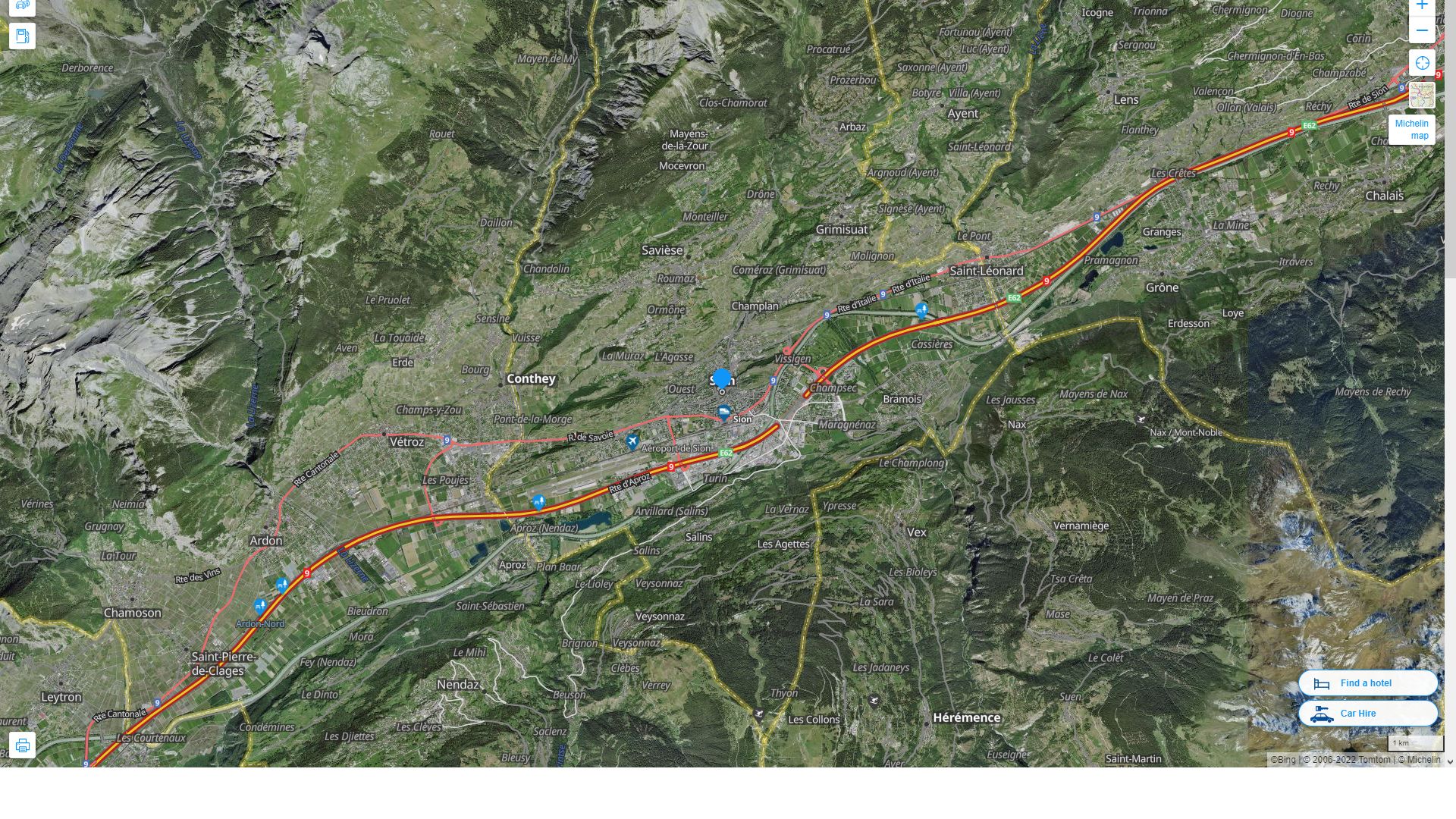Sion Highway and Road Map with Satellite View